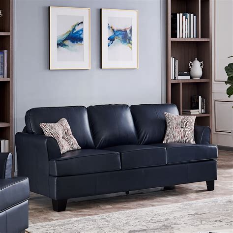 Blue Faux Leather Sleeper Sofa